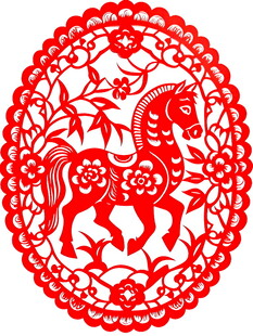 圆形骏马剪纸艺术作品