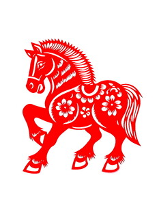 红色剪纸风骏马造型图案