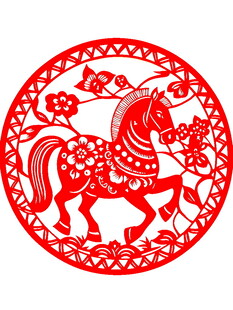 圆形骏马剪纸艺术作品