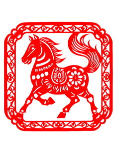 红色剪纸骏马图案