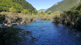 青山环绕的清澈河流
