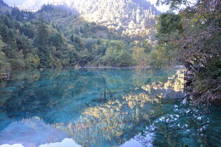 九寨沟的幽蓝湖水美景