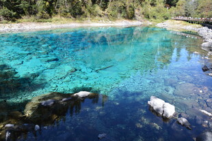 清澈蓝绿色的美丽湖水