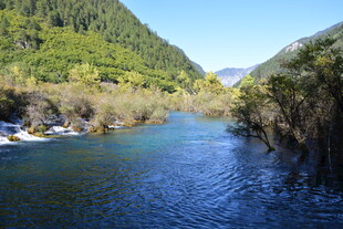 青山环绕的清澈河流