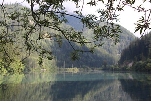 山林间的静谧湖水