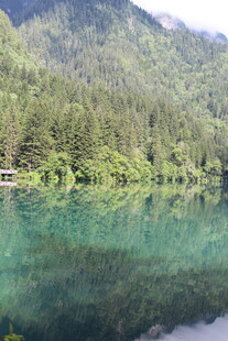 静谧山林间的清澈湖水