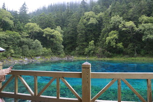 游客赏景于碧绿湖畔