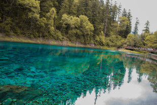 清澈碧绿的山林湖泊