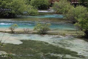 山间清澈多彩溪流景观