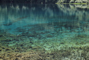 清澈见底的幽蓝湖水