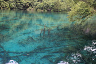 清澈蓝绿湖水的自然美景