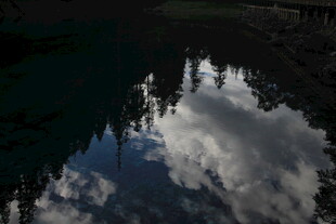 湖面倒映的天空与山林