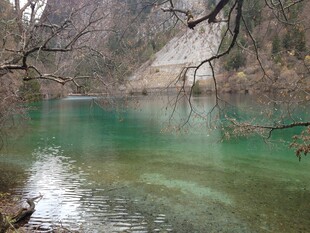 碧绿湖水与岸边景致