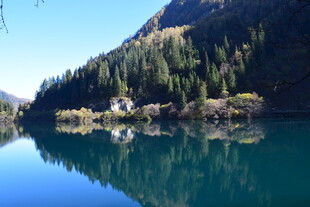 山间静谧湖景 林木环绕