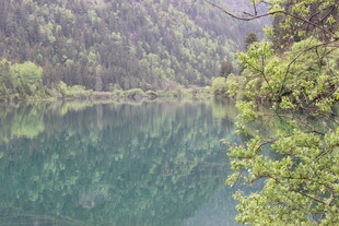 静谧山林中的碧绿湖水