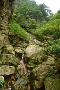 山间溪流穿岩石而过