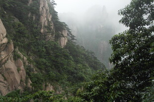 云雾缭绕的壮美山间景色