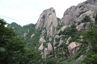 巍峨山峦与葱郁植被景观