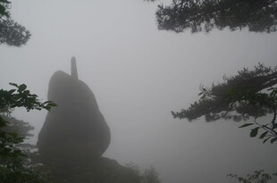 雾中奇形山峰