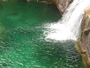 碧绿潭边的灵动小瀑布