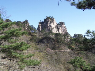 奇峰耸立的山林景观