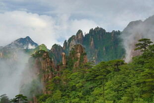 云雾缭绕的壮美山峰景观