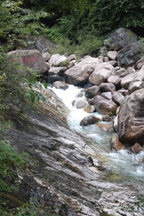 山间溪流穿石而过