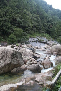 山间溪流穿石而过