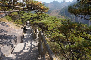 山间栈道上的徒步者