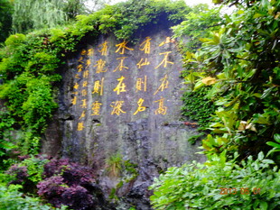 石壁刻字的自然景致