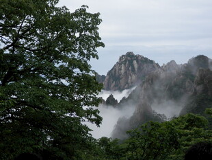 云雾缭绕的山间美景