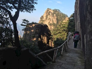 黄山山间游人漫步小道