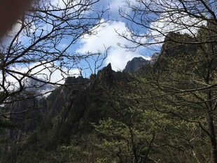 山间景致 蓝天绿树映山峦