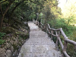 山间木栏石板小径