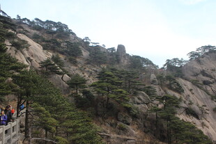 黄山栈道上的游客风景
