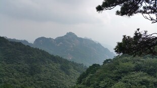 青山葱郁的秀丽山间景色