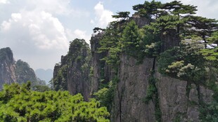 峻峭山峰上的葱郁植被
