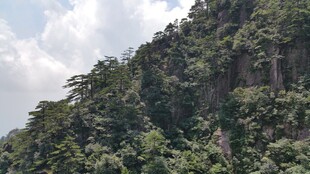 青山绿树间的陡峭崖壁
