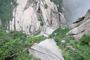险峻山峰与葱郁植被景观