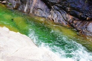 山间碧绿溪流奔腾景象