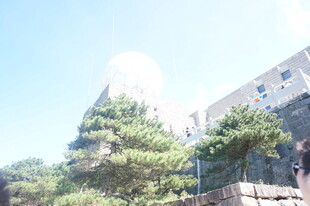 巍峨山石旁绿意盎然景观