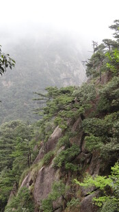 云雾缭绕的险峻山间景色