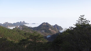 山间云雾缭绕的秀丽景致