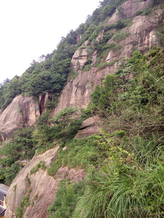 山间陡峭岩壁与繁茂植被