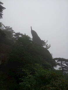 云雾中尖耸的山峰