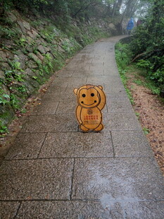 小路上的可爱小熊木雕