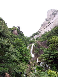 山间飞瀑伴葱郁林木