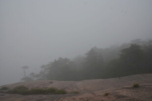 山间雾气笼罩的朦胧景象