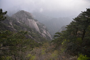 云雾缭绕的山间景色