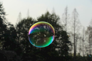 阳光下的彩色梦幻大泡泡